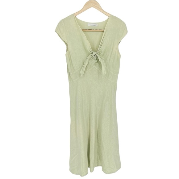 cut loose Dresses & Skirts - Cut Loose Tie Front Lime‎ Green Linen Midi Dress